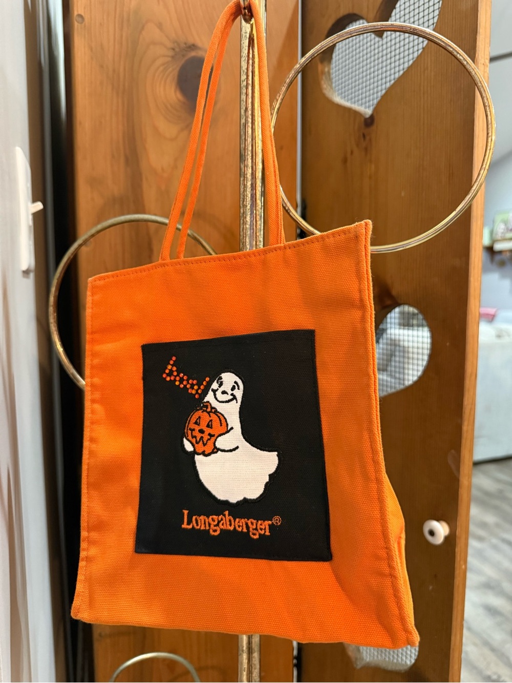 Longaberger Orange Ghost Tote with Jack-o'-Lantern Patch
